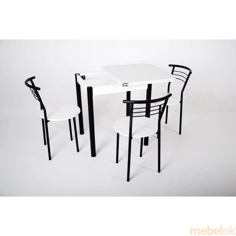 Комплект овалі стіл розкладний і 3 стільці чорний / білий з іншого ракурсу