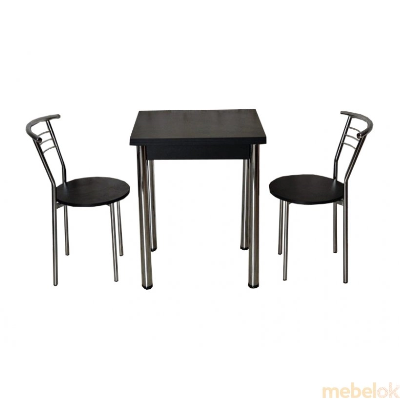 Комплект Компакт стол раскладной и 2 стула Хром/Черный