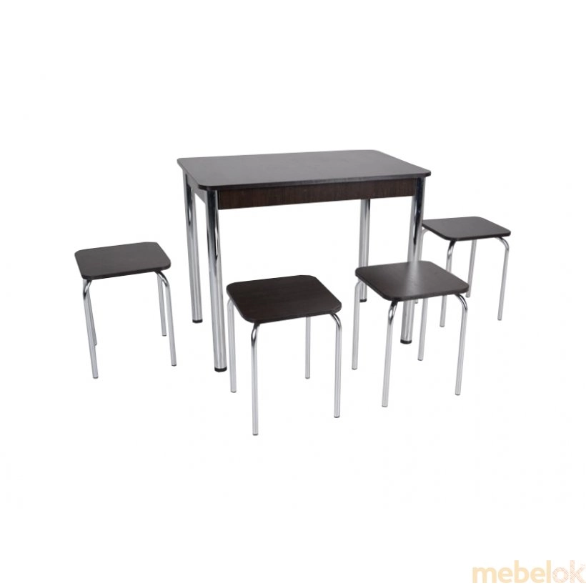 Комплект Классик стол и 4 табурета Хром/Венге