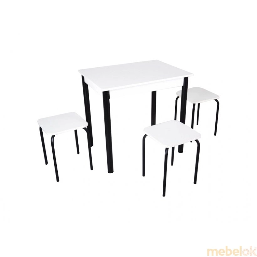 Комплект Ретта стол раскладной и 3 табурета Черный/Белый