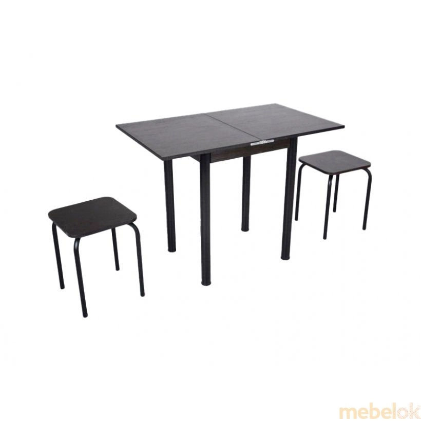 Комплект Компакт стіл розкладний і 2 табурети Чорний / Венге