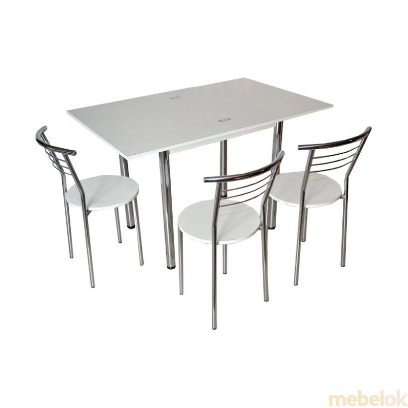 Комплект Ретта стіл розкладний і 3 стільці Хром / Білий