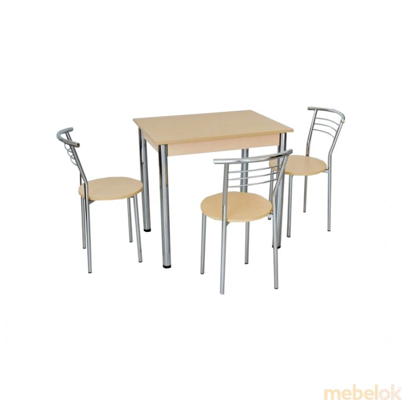 Комплект Ретта стол и 3 стула Хром/Молочный