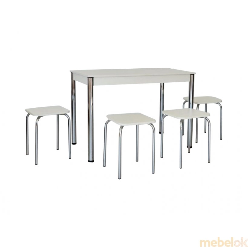 Комплект Видрис Б стол и 4 табурета Хром/Белый