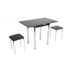 Комплект Компакт стол раскладной и 2 табурета Хром/Черный