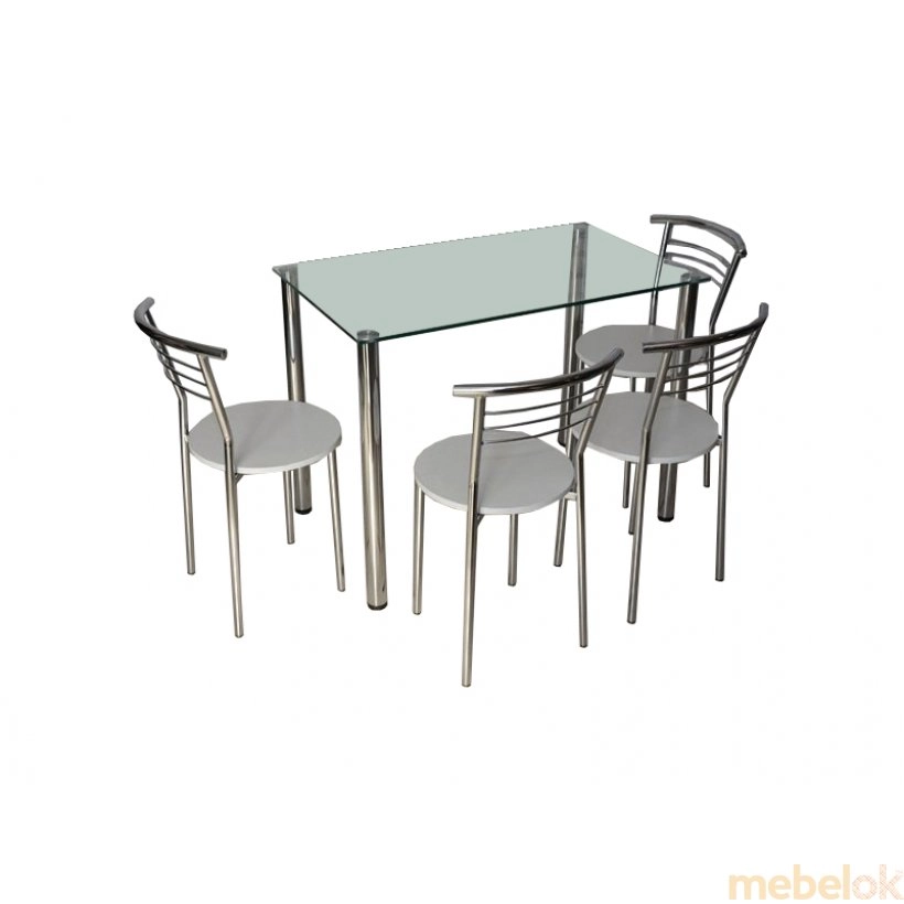Комплект Гло стіл і 4 стільці Хром / Білий