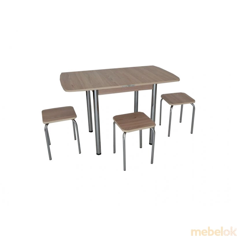 Комплект Овале стол раскладной и 3 табурета Хром/Ясень