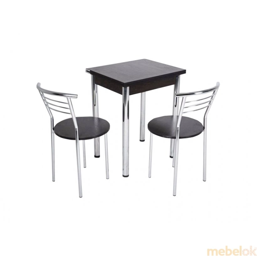 Комплект Компакт стол раскладной и 2 стула Хром/Венге