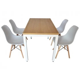 Комплект Фурнер стол на металлических ножках со шпонированной столешницей и 3 стула Белый/Дуб