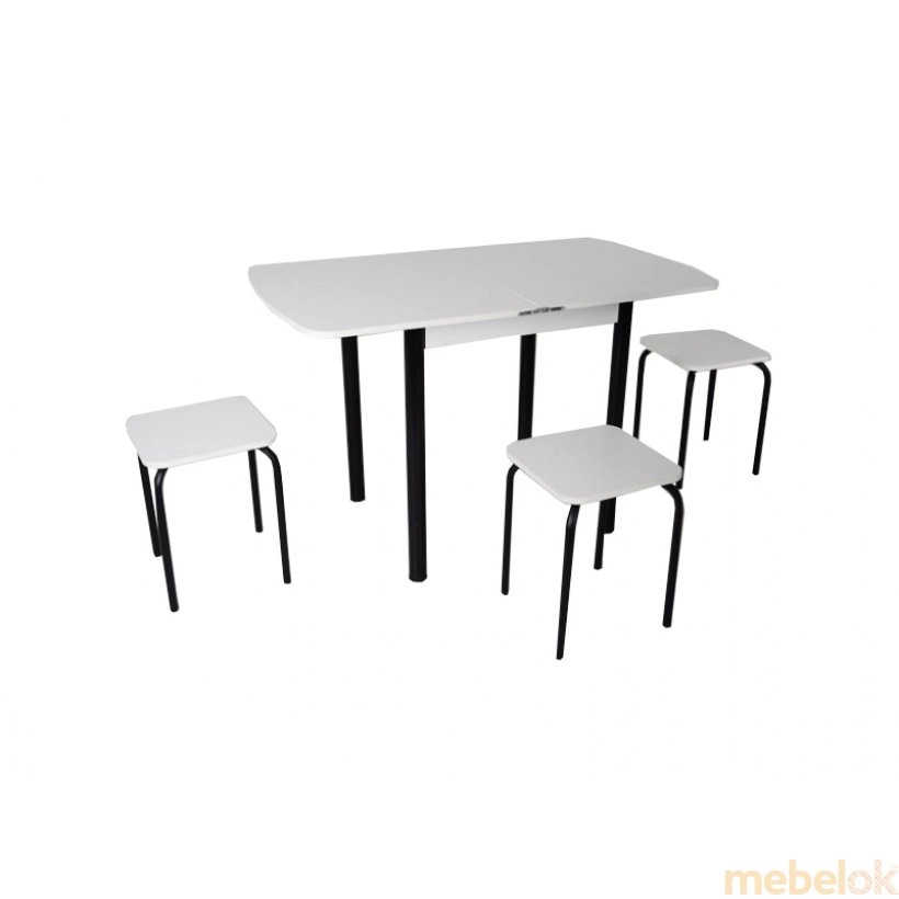 Комплект Овале стол раскладной и 3 табурета Черный/Белый
