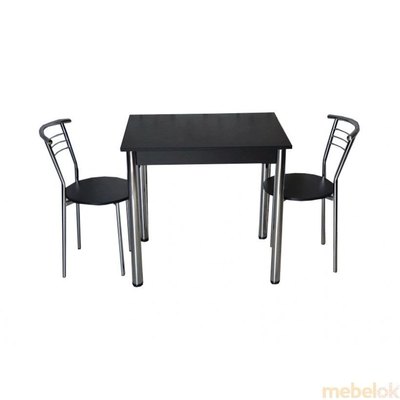 Комплект Ретта стіл і 2 стільці Хром / чорний