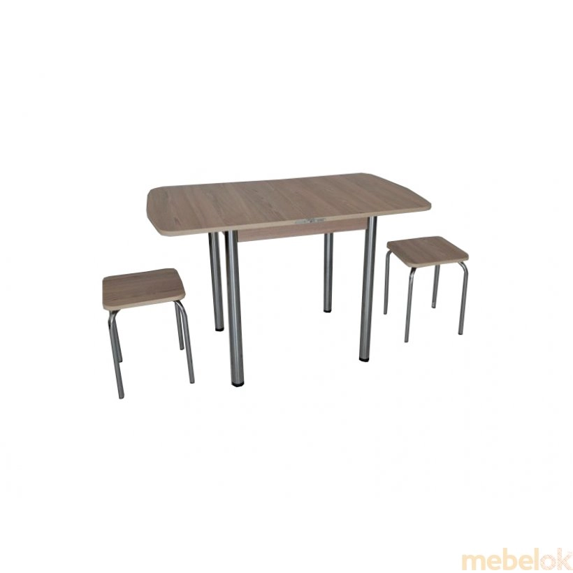 Комплект Овале стол раскладной и 2 табурета Хром/Ясень