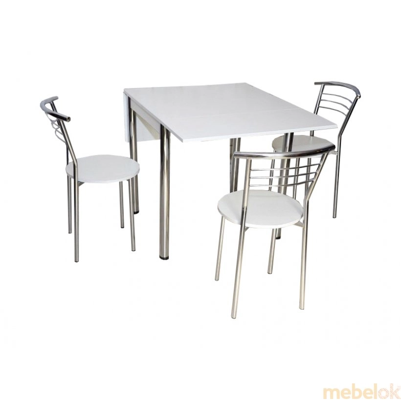 Комплект Фолді стіл розкладний на металевих ніжках і 3 стільці Хром / Білий