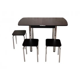 Комплект овалі стіл розкладний і 3 табурети Хром / чорний