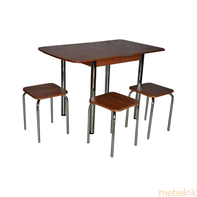 Комплект Овале стол раскладной и 3 табурета Хром/Венге