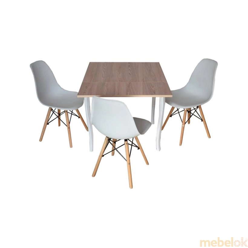 Комплект Фолді стіл розкладний на фігурних ніжках та 3 стільці Білий/Ясен