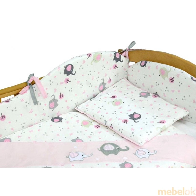 Защитный бампер в детскую кроватку Elephant pink 4 единицы