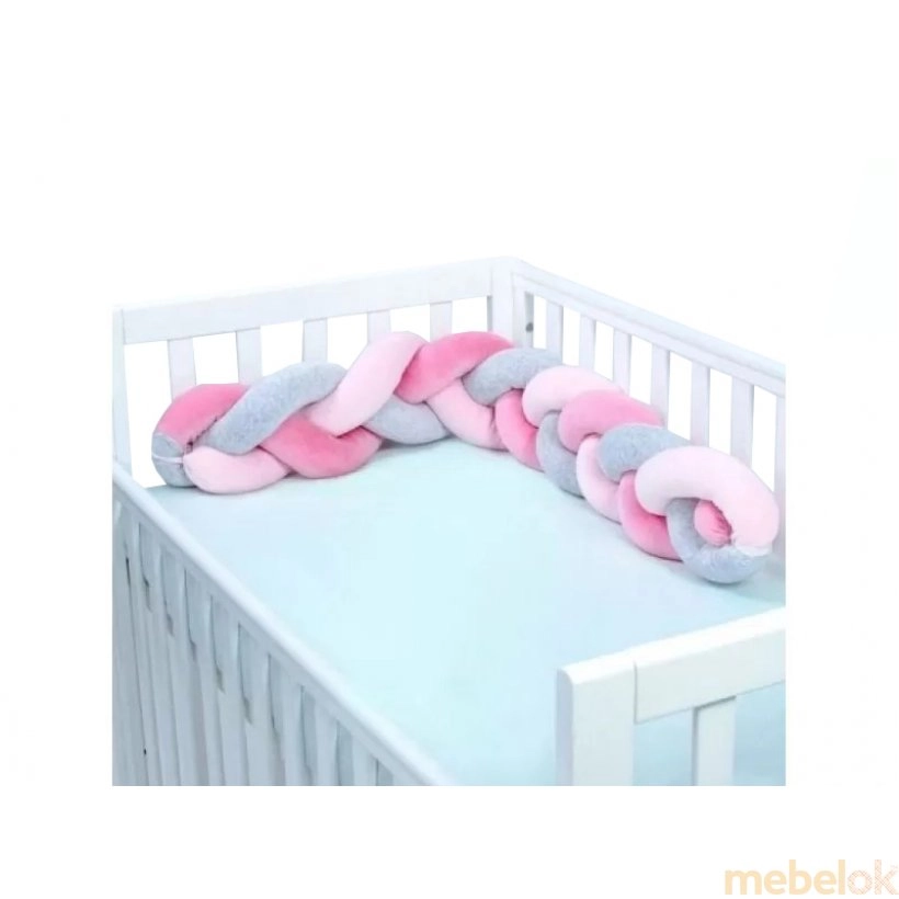 Защитный бампер-коса в детскую кроватку Pink Grey 120x15