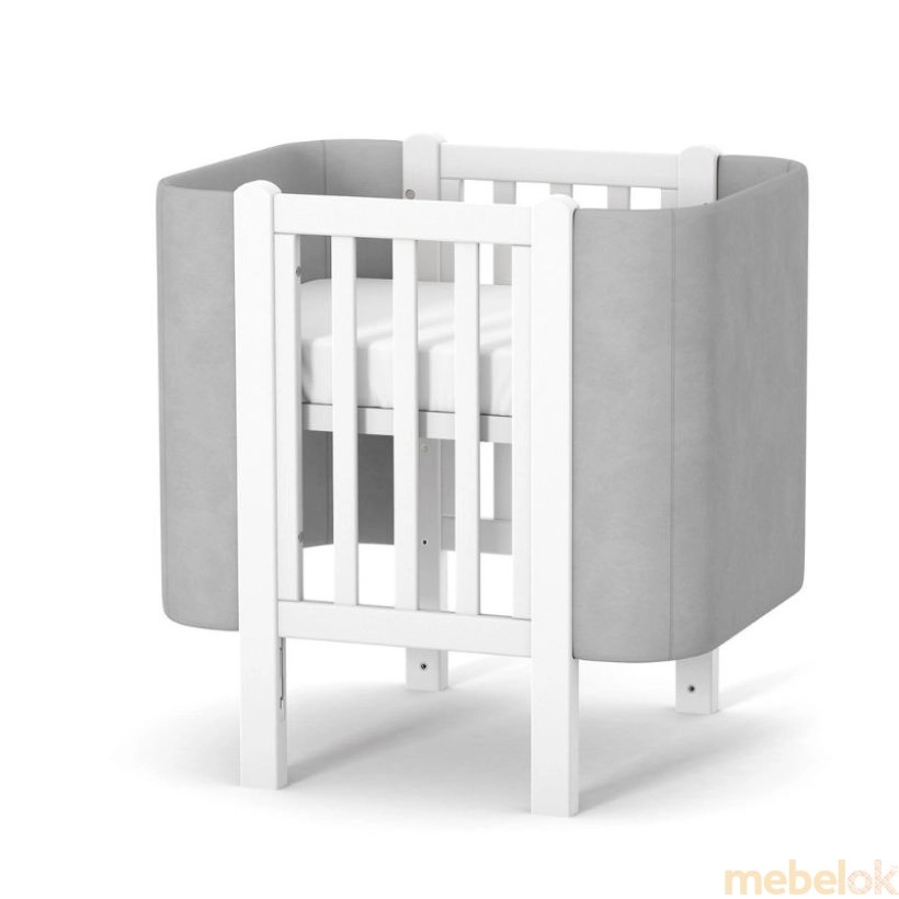 Кроватка Монако Велюр ЛД5 бело-серый с другого ракурса