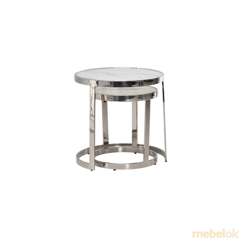 (Комплект журнальных столов CI-1 белый мрамор + cеребро) Vetro Mebel (Ветро мебель)