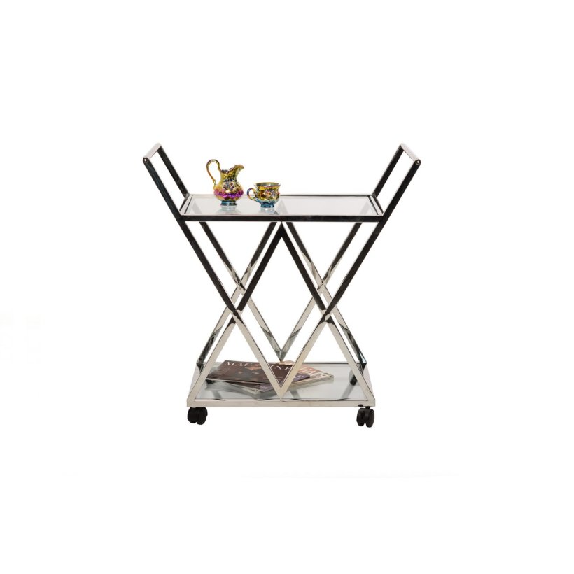 стол с видом в обстановке (Сервировочный стол K-01 прозрачный + серебро)