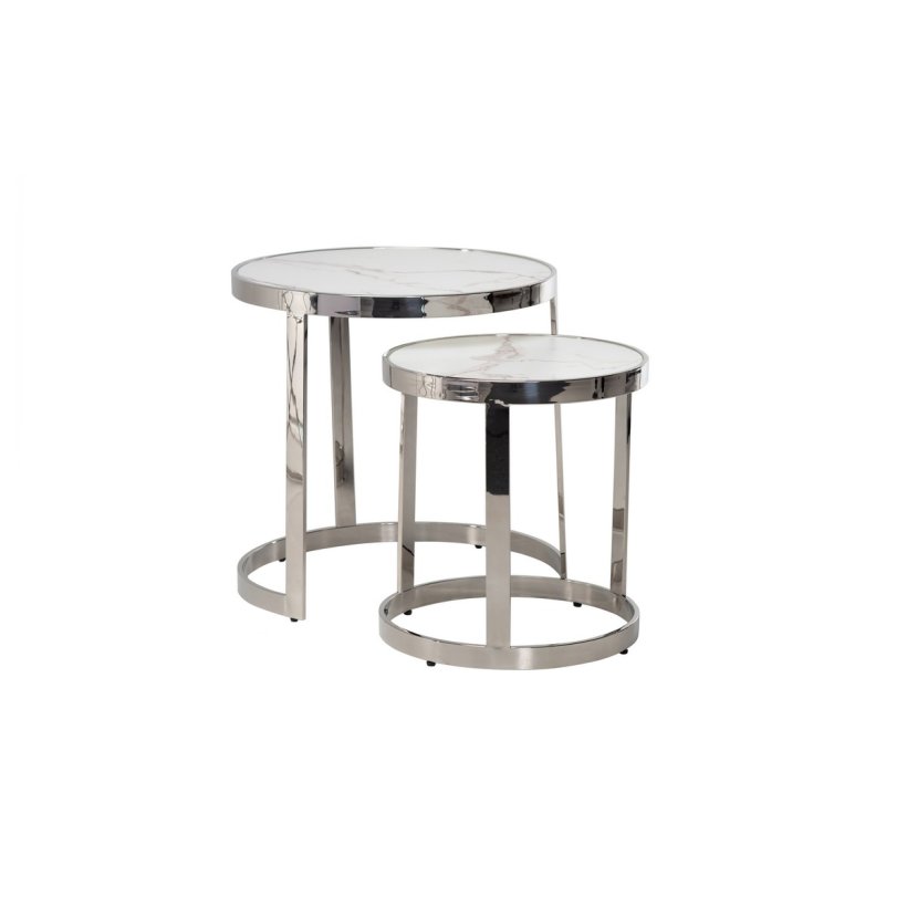 стіл з виглядом в обстановці (Комплект журнальних столів CI-1 білий мармур + срібло)