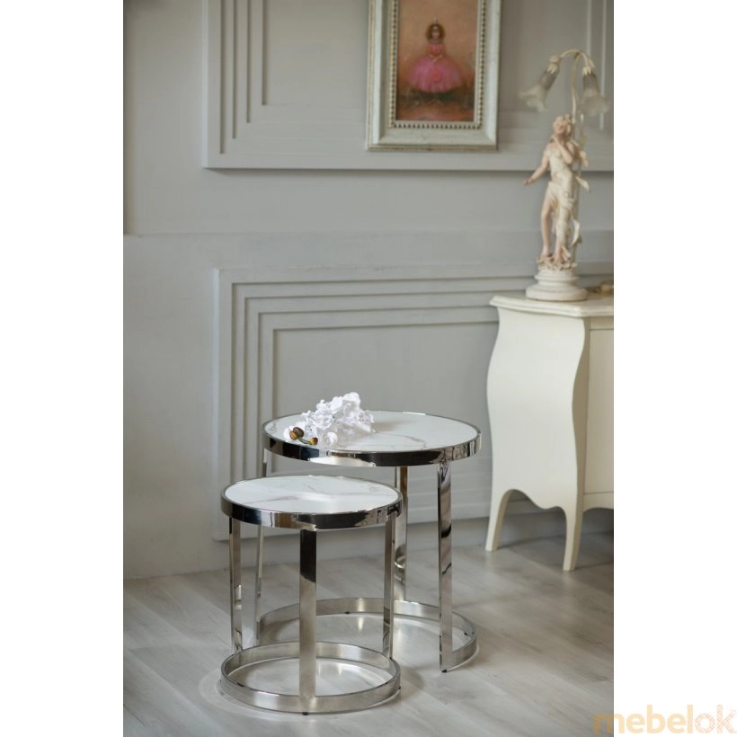 Комплект журнальных столов CI-1 белый мрамор + cеребро от фабрики Vetro Mebel (Ветро мебель)