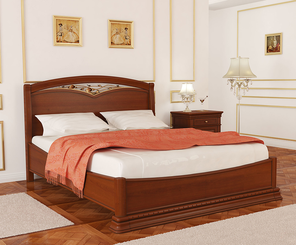 Деревяне ліжко Омега Люкс з ковкою та бурштином ТМ Радо