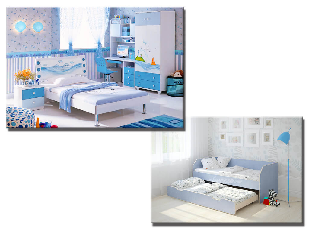 Дитячі ліжка блакитного кольору